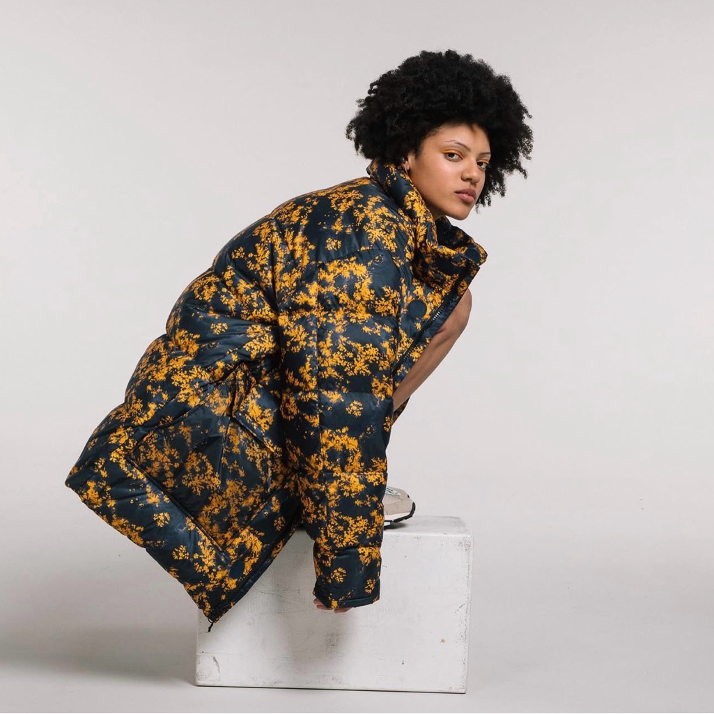 The North Face Yellow And Navy Floral Puffer Jacket